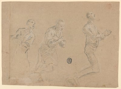 Studi (a) Tre pastori inginocchiati. (b) Due braccia da Unknown artist