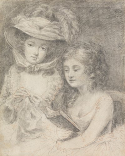 Studio di una Donna che Cuce e una Ragazza che Legge da Unknown artist