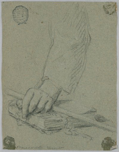 Studio: la mano sinistra di un giovane che tiene un bastone e si appoggia su un libro da Unknown artist