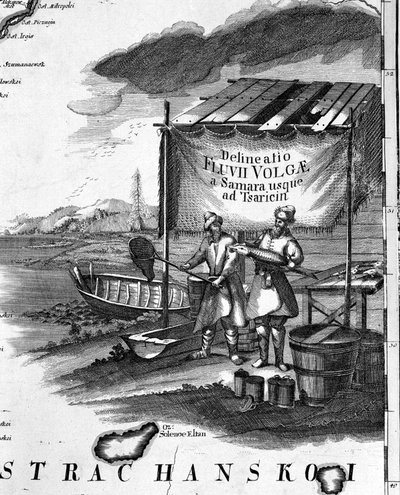 Pesca di storioni nel Volga nel XVIII secolo da Unknown artist