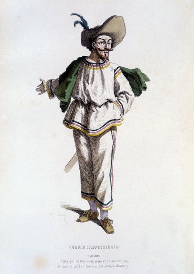 Tabarin, "personaggio delle Farce Tabariniques" (di Tabarin 1622), in "il teatro francese nel XVI e XVII secolo, anteriore a Molière" di Edouard Fournier da Unknown artist
