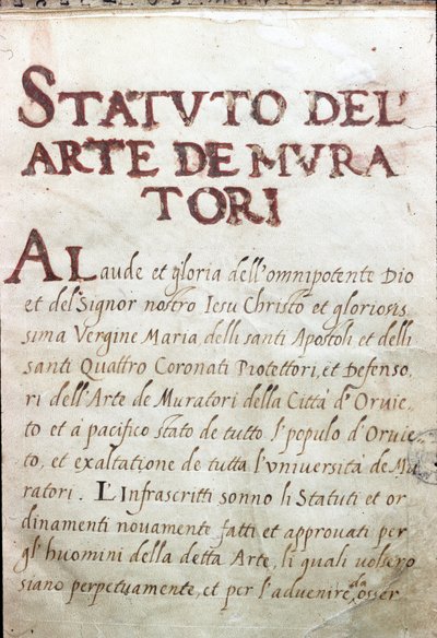 Tavola delle corporazioni, stato dei muratori della città di Orvieto, Italia da Unknown artist