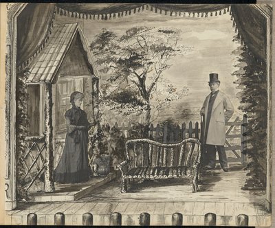 [Tableau vivant di un uomo e una donna su un palcoscenico teatrale]. da Unknown artist