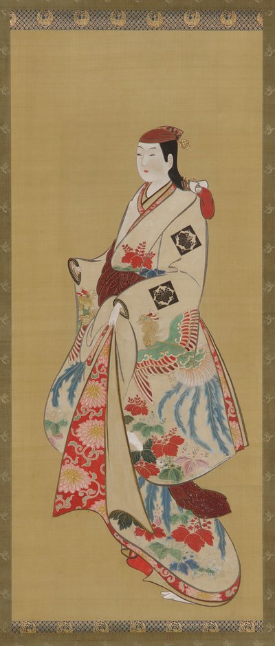 Ragazza alta; vestito con motivo di uccello ho-o e fiori di kiri da Unknown artist