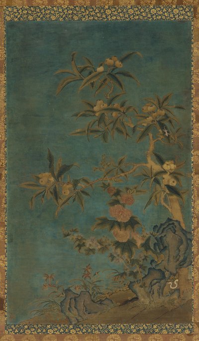 Arazzo: alberi da frutto e malvarosa da Unknown artist