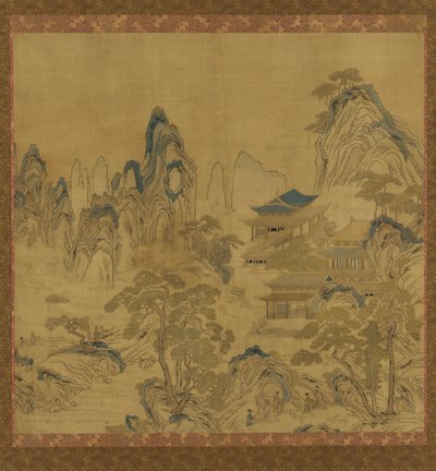 Arazzo: paesaggio - un palazzo tra le montagne da Unknown artist