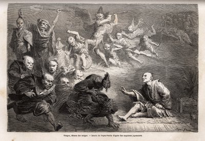 Tengu o demone dei sogni, dio minore del folklore giapponese, zoomorfo, assume la forma di un corvo, dotato di poteri magici, è un soggetto popolare nell
