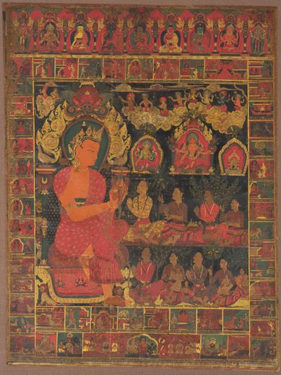 Thangka con Buddha ingioiellato che predica da Unknown artist