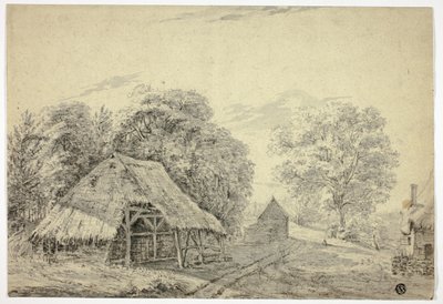 Capanna di paglia in fattoria da Unknown artist