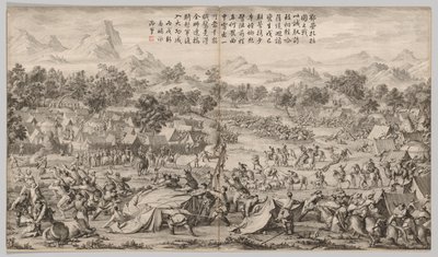 La battaglia a Elei Zhalatu: dalle Scene di battaglia della repressione delle ribellioni nelle regioni occidentali, con poesie imperiali da Unknown artist