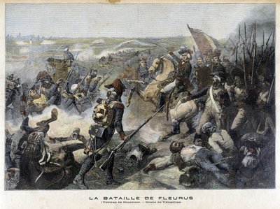 La battaglia di Fleurus (Belgio 1794) secondo il dipinto di Mauzaisse (Museo di Versailles). Illustrazione del "Petit Journal" del 1892. da Unknown artist