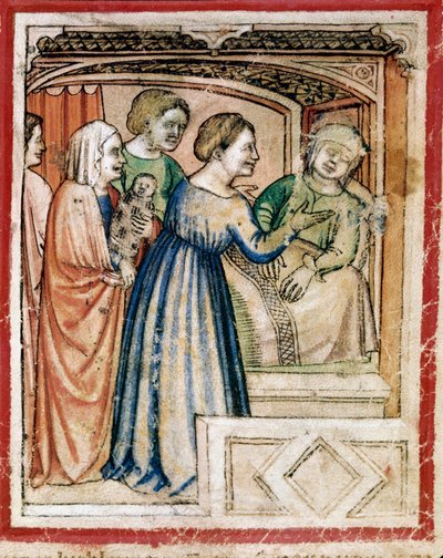 La morte di Rachele a Layers Miniatura dal codice 212 (o padovano o Bibbia di Padova) 1390-1400 Rovigo, Accademia dei Concordi da Unknown artist