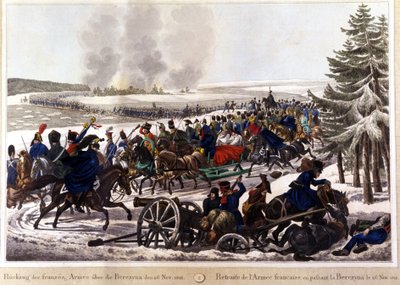 Le truppe francesi si ritirano attraversando la Beresina il 26/11/1812. Incisione del XIX secolo da Unknown artist