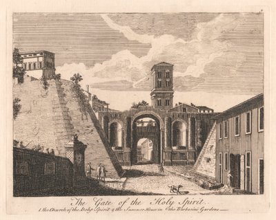 La Porta dello Spirito Santo: 1. la Chiesa dello Spirito Santo 2. la casa estiva nei giardini Barbarini da Unknown artist
