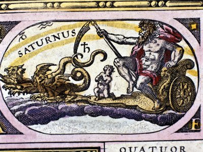Il dio Saturno (Crono) su un carro trainato da due draghi. da Unknown artist