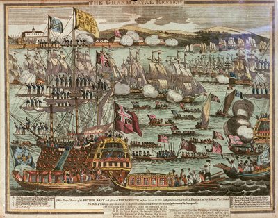 La Grande Rivista Navale. Questa Grande Rivista della Marina Britannica ebbe luogo a Portsmouth il 24 e 25 giugno 1814 alla presenza del Principe Reggente e dei suoi Visitatori Reali, c. 1814 da Unknown artist