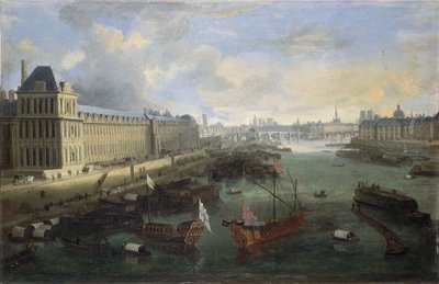 La Grande Galerie del Louvre, il Pont-Neuf, la Cité, il Collège des Quatre-Nations, ca. 1670 sulla Senna, la galera reale, tra il 1670 e il 1685 da Unknown artist