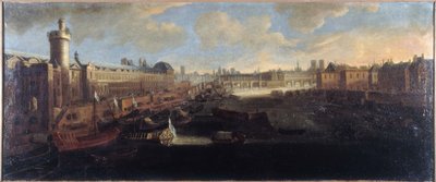 La Grande Galerie del Louvre, con la Porte Neuve, il Pont-Neuf, la Cité, il collegio dei Quatre-Nations in costruzione e il Quai Malaquais, circa 1665, sulla Senna la galera reale, attuali 1° e 6° arrondissement, tra il 1660 e il 1665 da Unknown artist