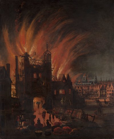Il grande incendio di Londra, con Ludgate e la vecchia St. Paul