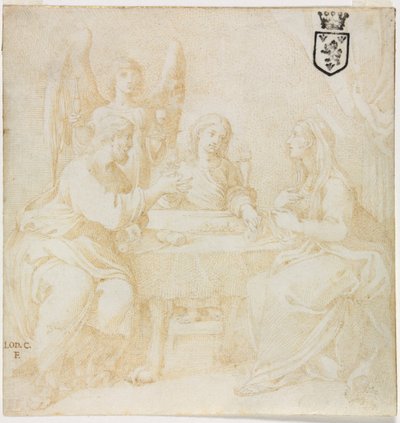 La Sacra Famiglia a tavola servita da un angelo da Unknown artist