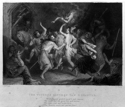 La leggenda di Cutty Sark dopo la poesia di Robert Burns: la danza delle streghe. Incisione del XIX secolo da Unknown artist