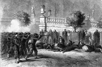 La Comune di Parigi nel 1871. Esecuzione dei federati (comunardi) al Giardino del Lussemburgo durante la settimana di sangue dal 22 al 28 maggio 1871. Il sesto arrondissement fu uno dei primi ad essere occupato dall