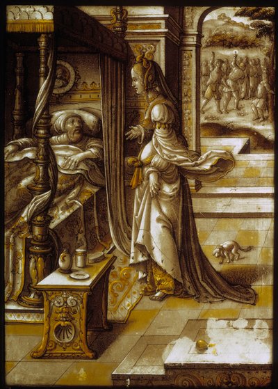 La principessa fenicia Jezabel promette a suo marito Acab di ottenere la vigna di Naboth (vetrata del XVI secolo) da Unknown artist