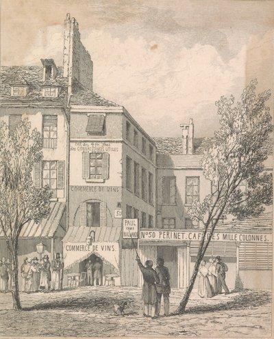 La Residenza di Jeschi nel Boulevard du Temple, da un disegno fatto sul posto. La finestra coperta da una tenda è quella da cui è stato [Dissil?]; pagina 2 (Volume Due) da Unknown artist
