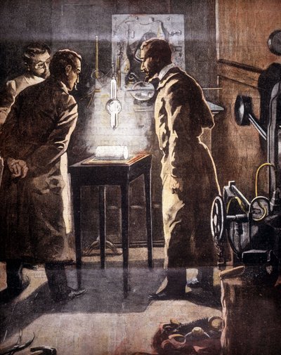 I raggi Roentgen (Röntgen) o X. Scoperti nel 1895. Illustrazione che rappresenta l