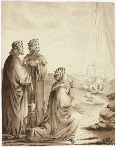 I tre Magi che indicano la stella di Betlemme da Unknown artist