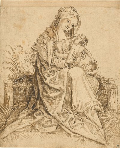 La Vergine con il Bambino su una panchina erbosa da Unknown artist