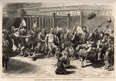 La baccanale dei birrai, alla vigilia di Capodanno, dopo aver ricevuto il loro stipendio e festeggiato, camminano in una processione gioiosa e rumorosa a Edo (l