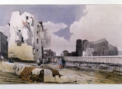 Le rive della Senna e Notre Dame de Paris - litografia da Unknown artist