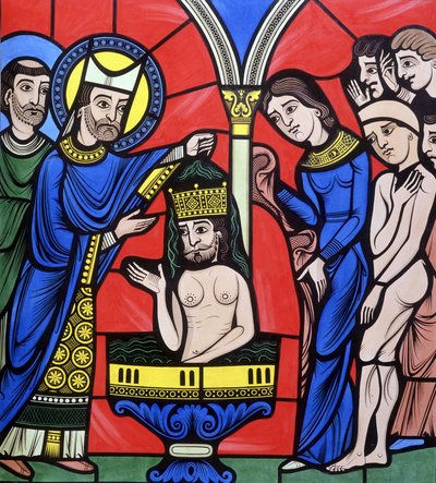 Il battesimo di Cristo. Il collegio è simile a una vetrata della Cattedrale di Le Mans. Tracciato del XIX secolo da Unknown artist