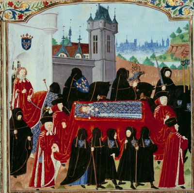 Il corpo del defunto re Carlo VI viene portato via, dietro il corteo il nuovo re Carlo VII il 22/10/1422 da Unknown artist
