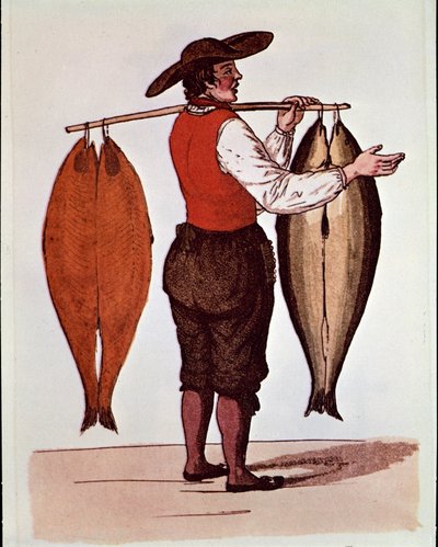 I gridi di Parigi: un mercante di salmone ambulante fuma l