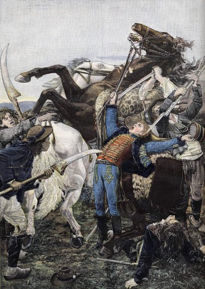 La morte di Joseph Bara (1779-1793), tamburino nelle truppe repubblicane e probabilmente ucciso da ladri. Incisione del 1894 da Unknown artist