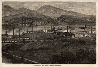 Le fabbriche della Valle del Taff. Disegno di Durand Brager per illustrare una visita alle principali fabbriche del Galles nel 1862, di L.Simonin. Incisione in "Le tour du monde", a cura di Edouard Charton da Unknown artist