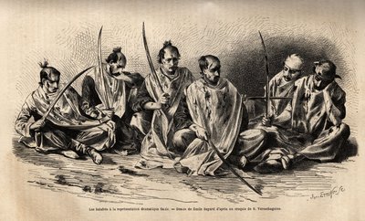 I fanatici musulmani si sfregiano durante la rappresentazione drammatica che si svolge dopo la festa del martirio di Hossein, ciascuno di loro è coperto da un lenzuolo bianco, per raccogliere il sangue che scorre dalle ferite che si sono inflitti battendos da Unknown artist