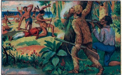 La lotta con i selvaggi. Illustrazione per il libro di Daniel Defoe 