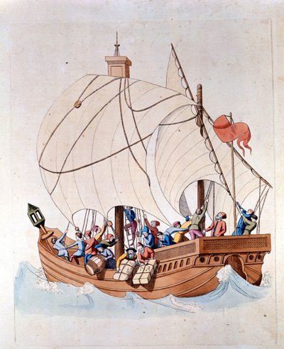 Il carico di una caravella del XIII secolo è sul mare da Unknown artist
