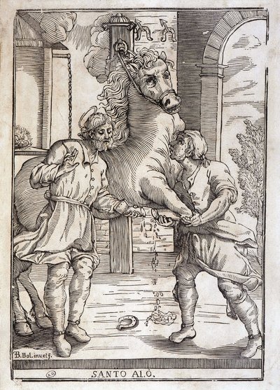 Il miracolo di San Eloi (guarigione di un cavallo amputato) - incisione da Unknown artist