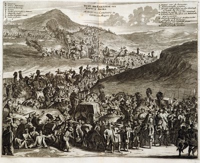 La carovana del pellegrinaggio da Il Cairo alla Mecca - incisione di Dapper da Unknown artist