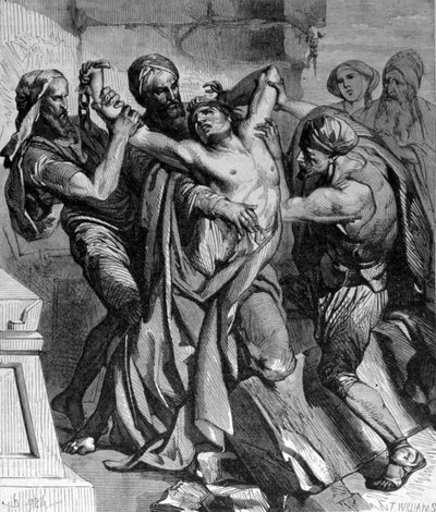 Gli indemoniati di Cafarnao. Nonostante i miracoli compiuti da Gesù, la città rifiutò di convertirsi. Incisione del XIX secolo da Unknown artist