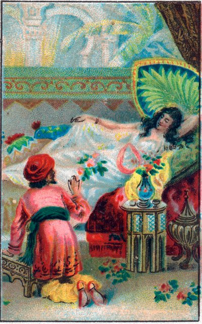 Il principe e la principessa. Racconto "Storia del cavallo incantato" in "Le mille e una notte". Cromolitografia della fine del XIX secolo da Unknown artist