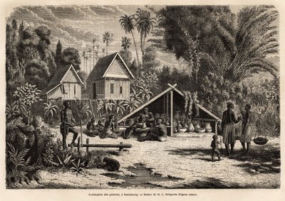 La produzione di ceramiche a Saniaboury (Laos). Incisione per illustrare il viaggio di esplorazione in Indocina, di Francis Garnier, tenente di vascello, nel 1866-1868, pubblicato in "Le tour du monde" 1870-1871, a cura di Edouard Charton, edizione Hachett da Unknown artist