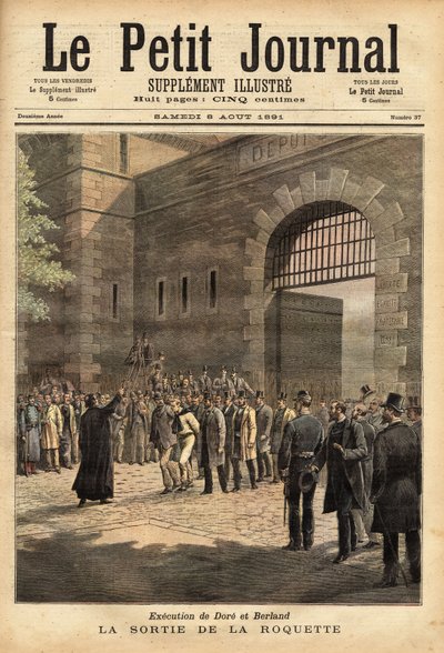 Il rilascio della prigione di Parigi dal razzo il 27 luglio 1891, criminali Dore e Berland condannati a morte. Incisione di Henri Meyer in "Le petit journal" 8/08/1891. Collezione Selva da Unknown artist
