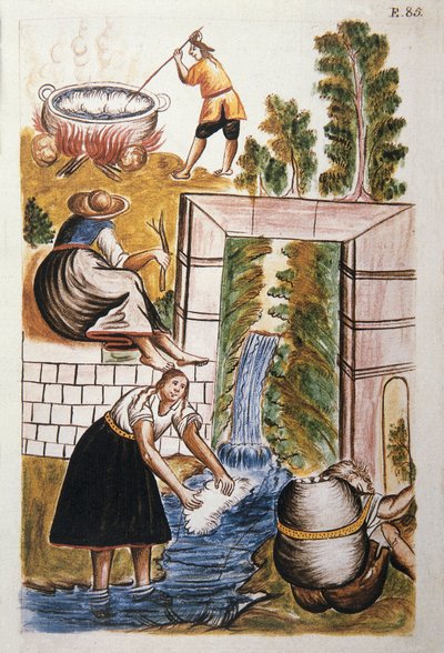 Il lavoro della lana, dal libro "Trujillo del Peru" o "Codice Martínez Compañón", di Baltazar Martinez Compañón y Bujanda, vescovo di Trujillo (1782-1785) da Unknown artist
