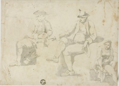 Tre schizzi di figure sedute da Unknown artist