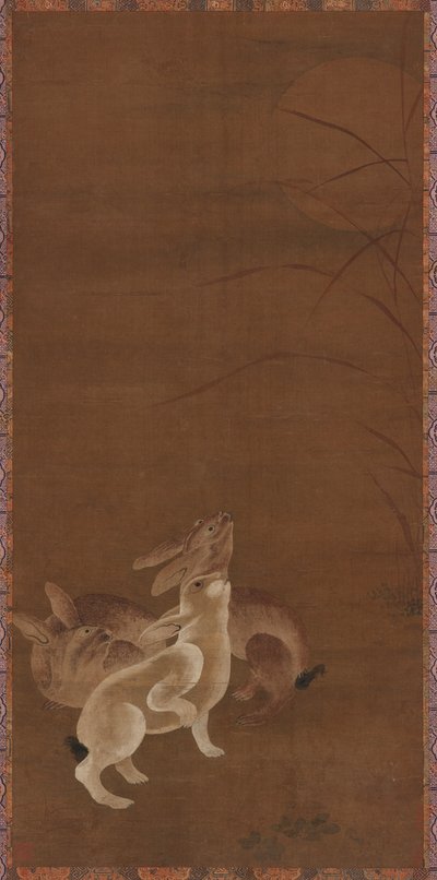 Tre lepri che guardano la luna da Unknown artist